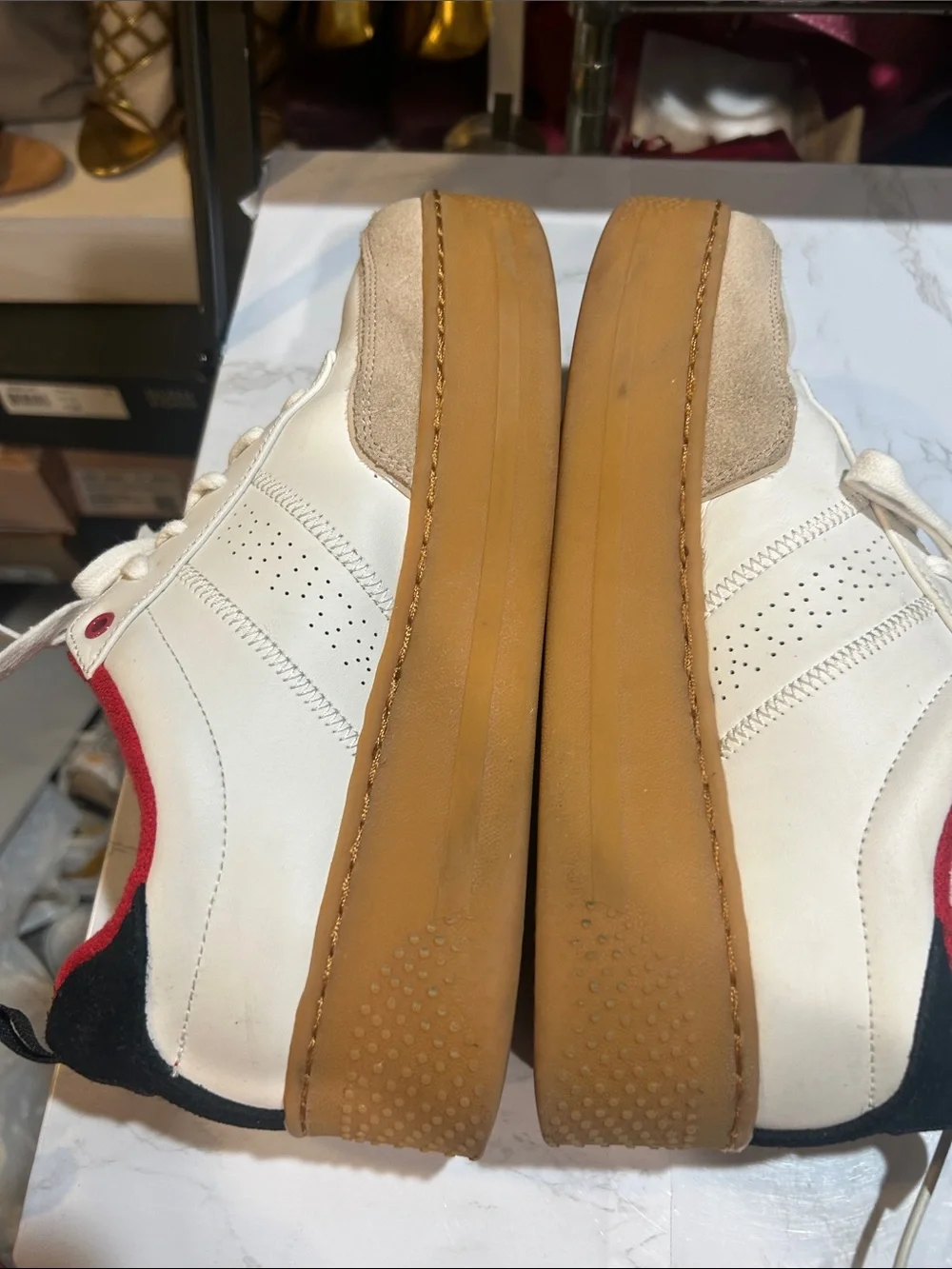 Zara White, Red & Tan Platform Sneakers
